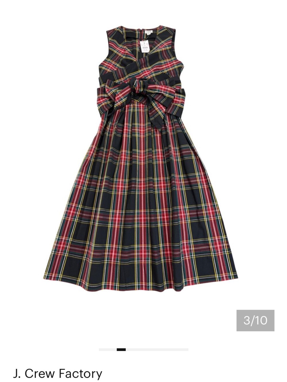 J. Crew Factory Stewart Tartan Plaid V-Neck Wrap Dress Black Sz 10 NWT - Picture 2 of 6
